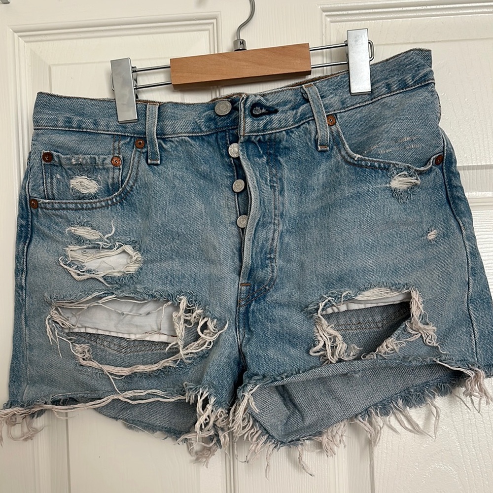 Levi’s Distressed Blue Denim Shorts